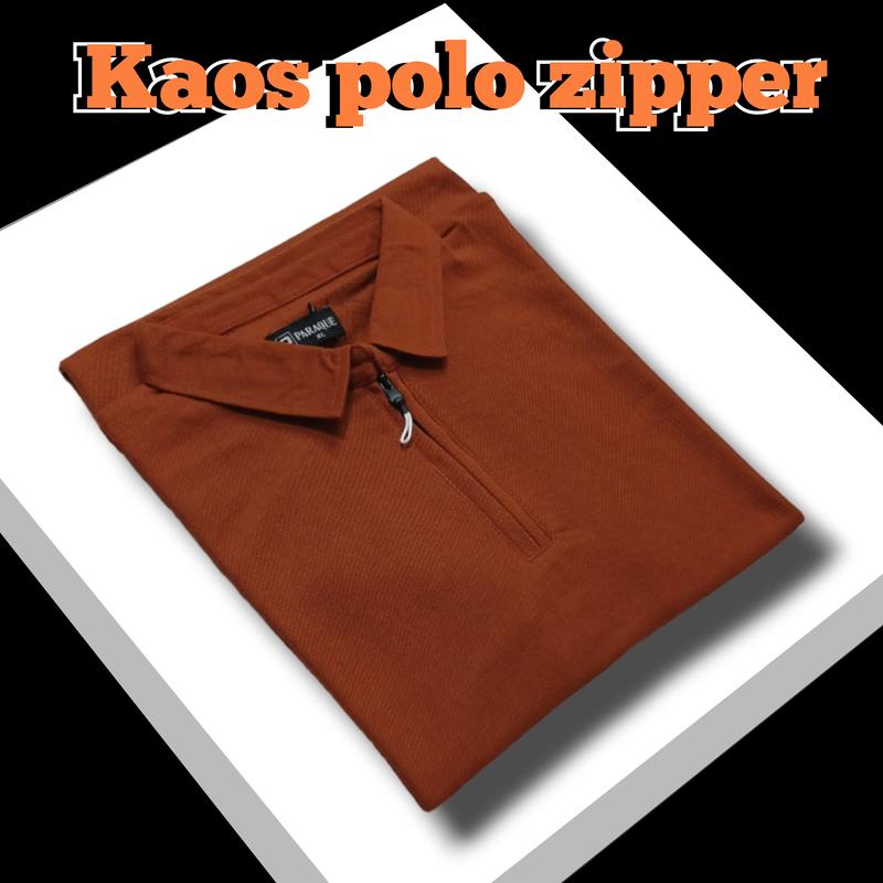 Baju Kaos Polos Shirt Resleting Depan Lengan Pendek Kerah Polos Zipper Katun 0