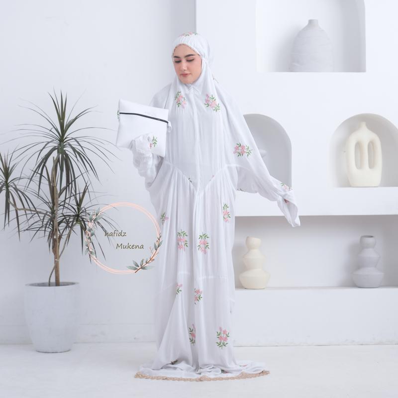 Hafidzmukena - Mukena Terusan Dewasa Bordir Aurel Rayon Premium Muslim Katun Mukenah Wanita Cantik Hitam Putih Panjang Renda Mewah musim semi rayon ashgrey Umroh muken  abordir 7