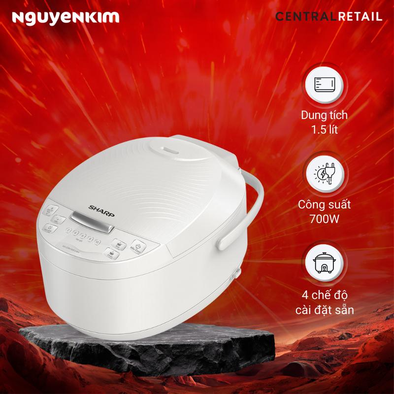   BigBang  Nồi cơm điện tử Sharp 1.5 lít KS-COM150EV-WH Lòng nồi 5 lớp Đầy đủ phụ kiện xửng hấp muỗng canh muỗng cơm cốc đong 