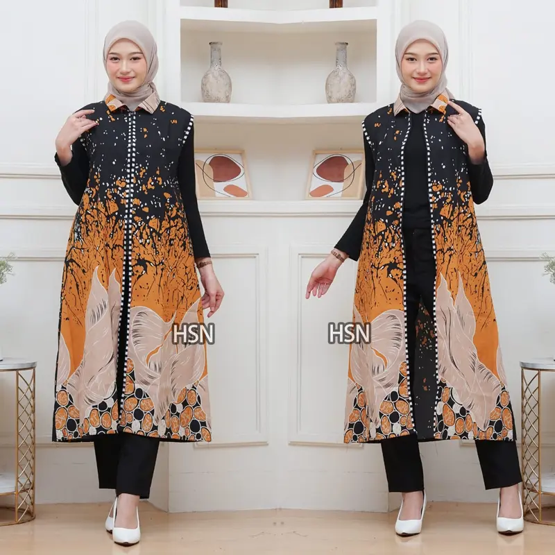 Outer Batik Kardigan Batik Resleting Depan Baju Muslim Outer  Cardigan Vintage Long Long Cardigan  Dress Kondangan 1
