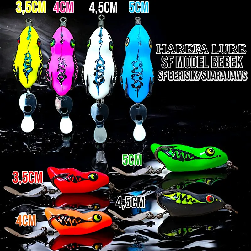 SOFT FROG BERISIK SUARA JAWS MODEL BEBEK HAREFA LURE. UKURAN 3,5CM - 4CM - 4,5CM - 5CM. UMPAN CASTING GABUS DAN TOMAN 0