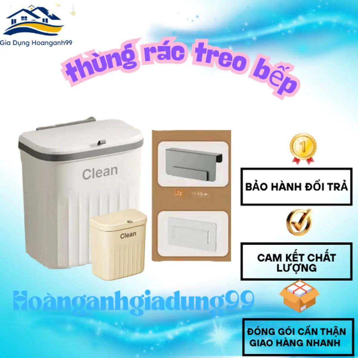 Thùng rác treo tủ bếp 12L có nắp đậy thông minh Thùng rác dán tường nhà bếp phòng vệ sinh