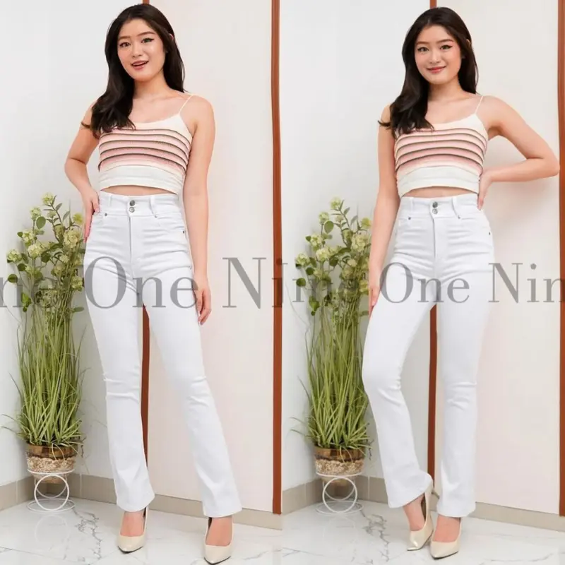 Hw Cutbray Jeans Cyenna Kancing 2 Warna Putih Size 27-34 Wanita Celana Panjang Denim Cewek 0