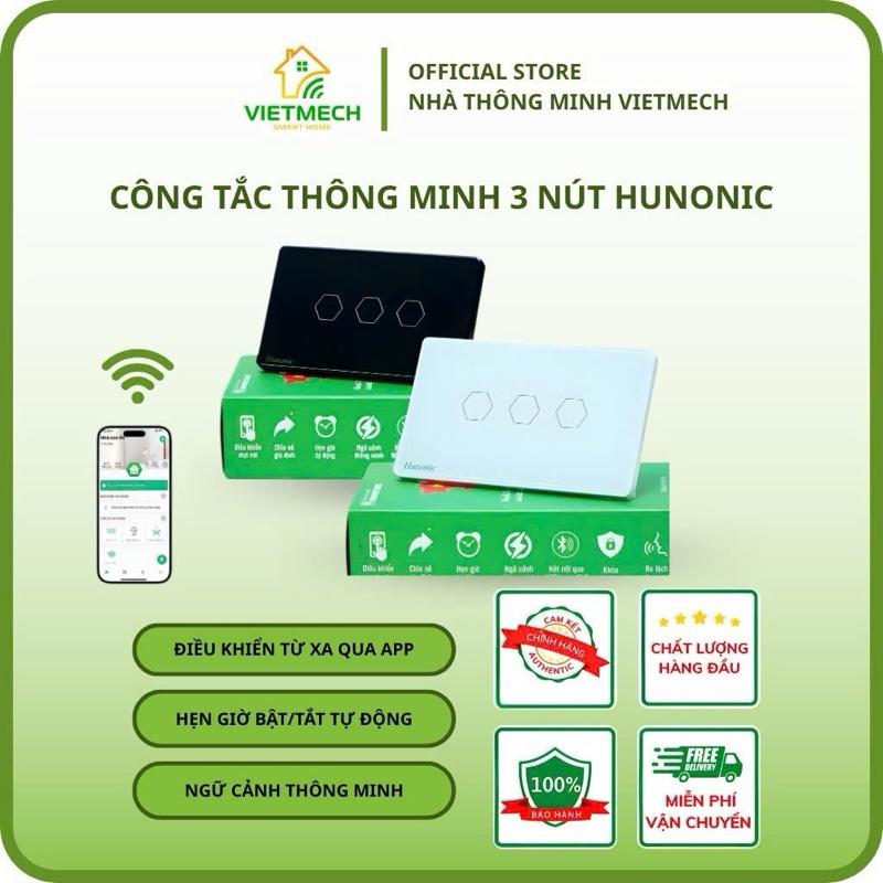   3 nút  Công tắc cảm ứng Wifi Hunonic Datic 3 nút thế hệ mới | Điều khiển đèn từ xa qua điện thoại hẹn giờ bật tắt đèn tự động thay thế công tắc cơ truyền thống 