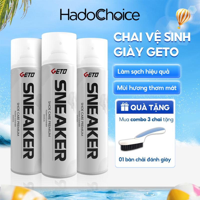 Combo 3 Chai Xịt Tạo Bọt Vệ Sinh Giày Sneaker Geto Cao Cấp Kèm 01 Bàn Chải Shoe Brush