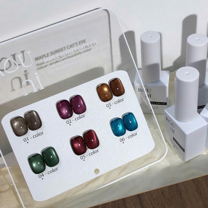  ROUni Sơn gel mắt mèo hạt thủy tinh 6 màu mùa thu đông tone xanh chuyên dụng cho tiệm nail 