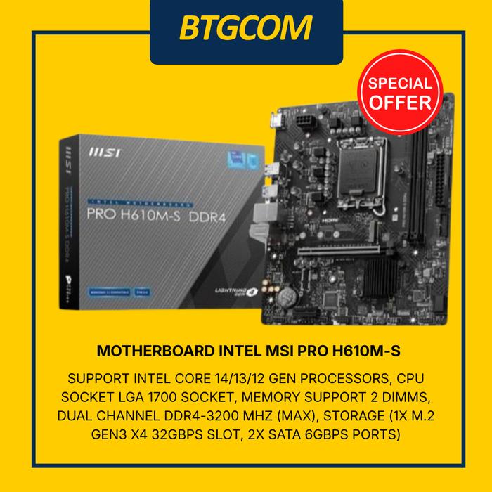 Gambar MOTHERBOARD INTEL MSI PRO H610M-S LGA 1700 GEN. 14/13/12 DDR4 dari btgcom Kota Denpasar Tokopedia