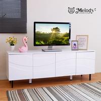 Gambar Melody Furniture - Meja Rak TV Modern Minimalis Estetik Yoffy TV Stand 150 cm White Glossy dari Melody Furniture Kab. Malang 2 Tokopedia