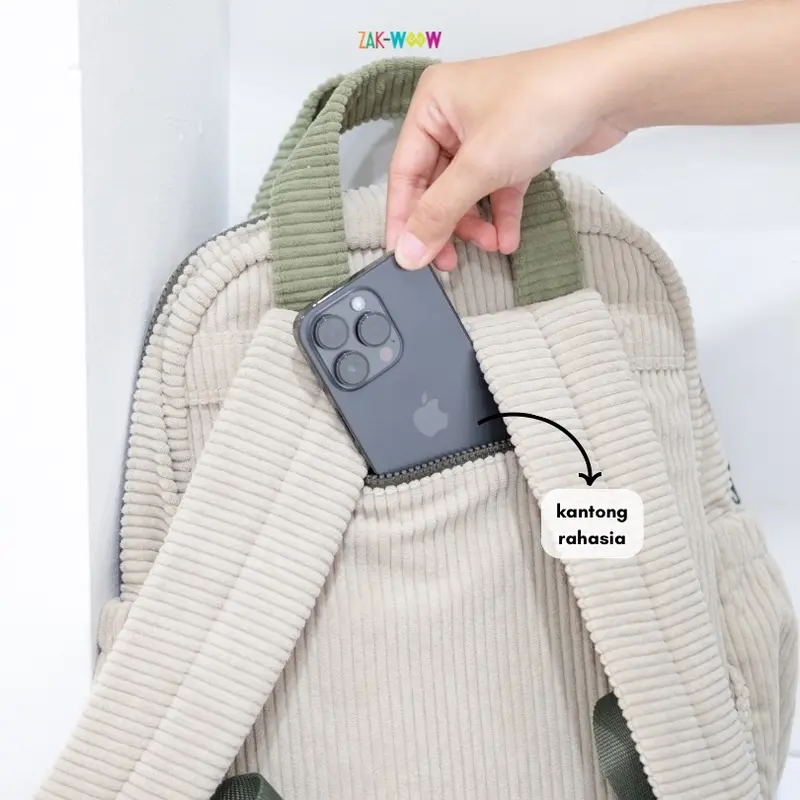 Zakwoowstyle Cava Backpack Medium | Ransel Medium Sekolah | Ransel Kuliah FREE KEYCHAIN (bundling TULIS NOTES WARNA RAINCOVER) Corduroy 2