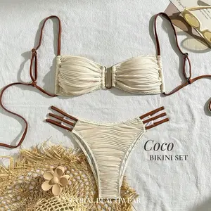 [CORAL] COCO BIKINI SET 2 PCS BEIGE X CHOCO | BAJU RENANG WANITA BAJU PANTAI SWIMWEAR BEACHWEAR