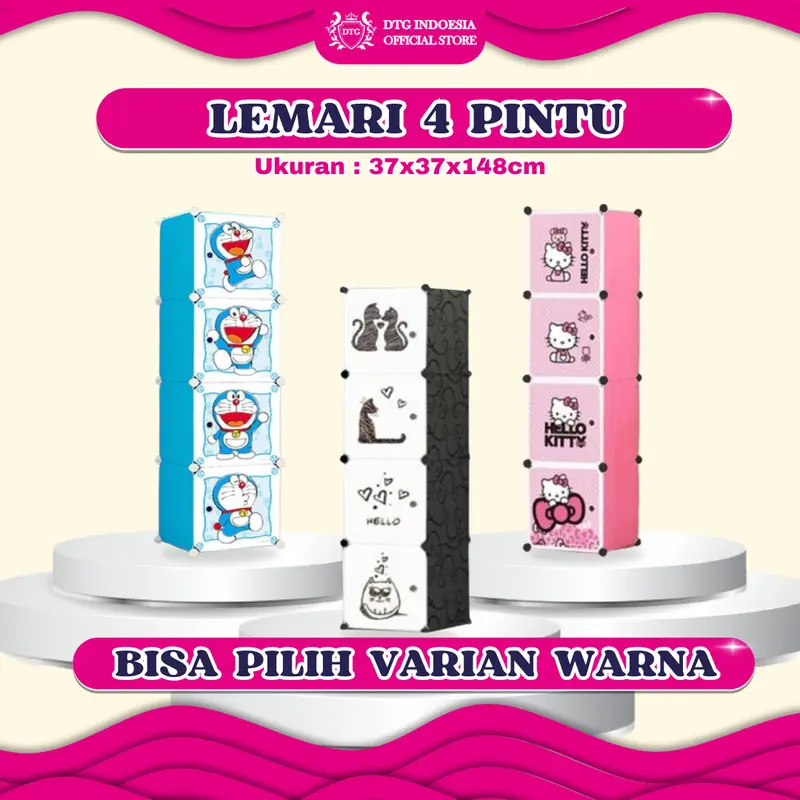 Lemari Pakaian 4 Pintu Baju Lemari Plastik Portable Lemari Pakaian Motif Karakter 0