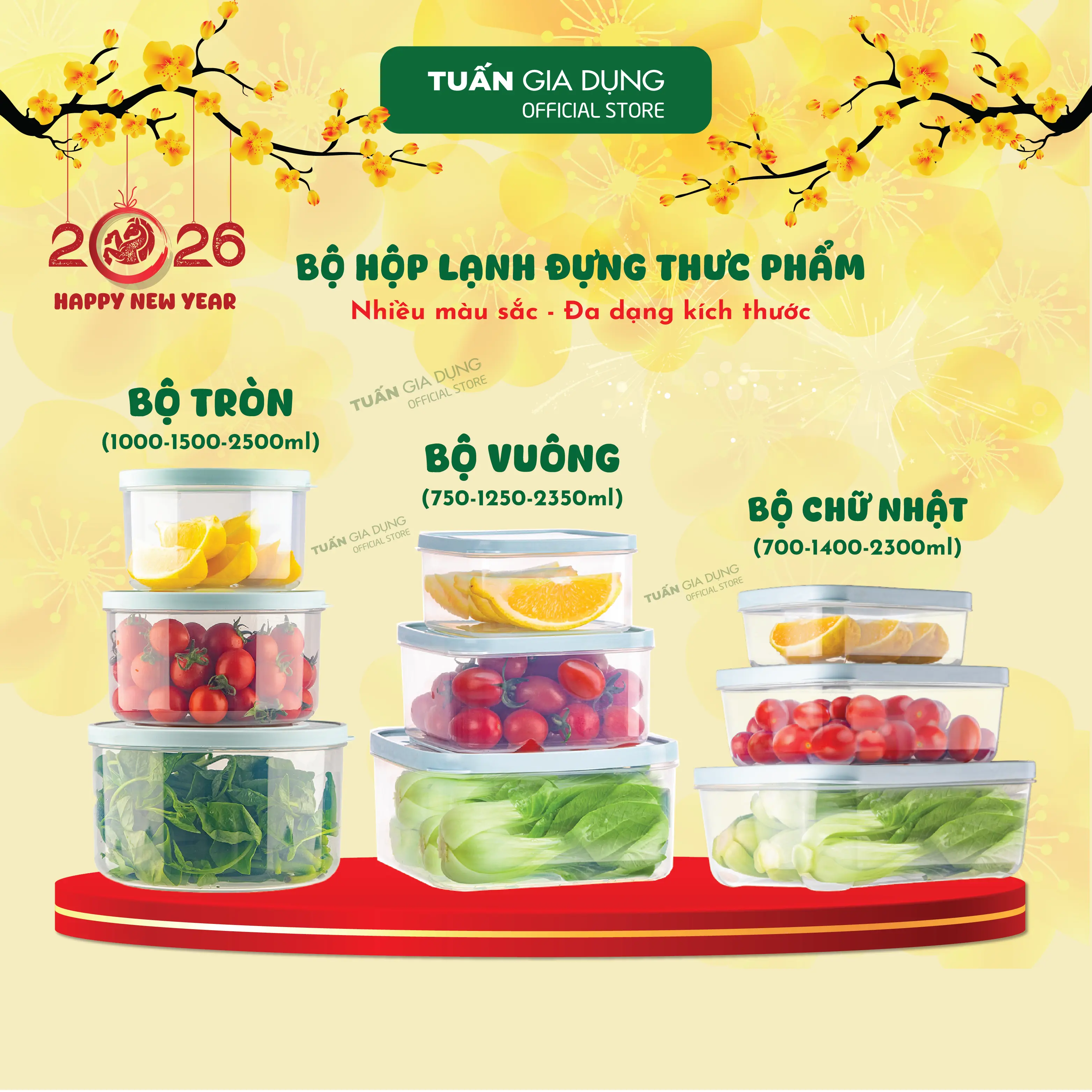 [ SIÊU SALE ] Bộ 6-9-12 hộp lạnh nhựa PP đựng thực phẩm trong tủ lạnh (700-1400-2300-2500ml), sử dụng được trong lò vi sóng, hộp lạnh đựng hoa quả, hộp cơm văn phòng Hokori (III)