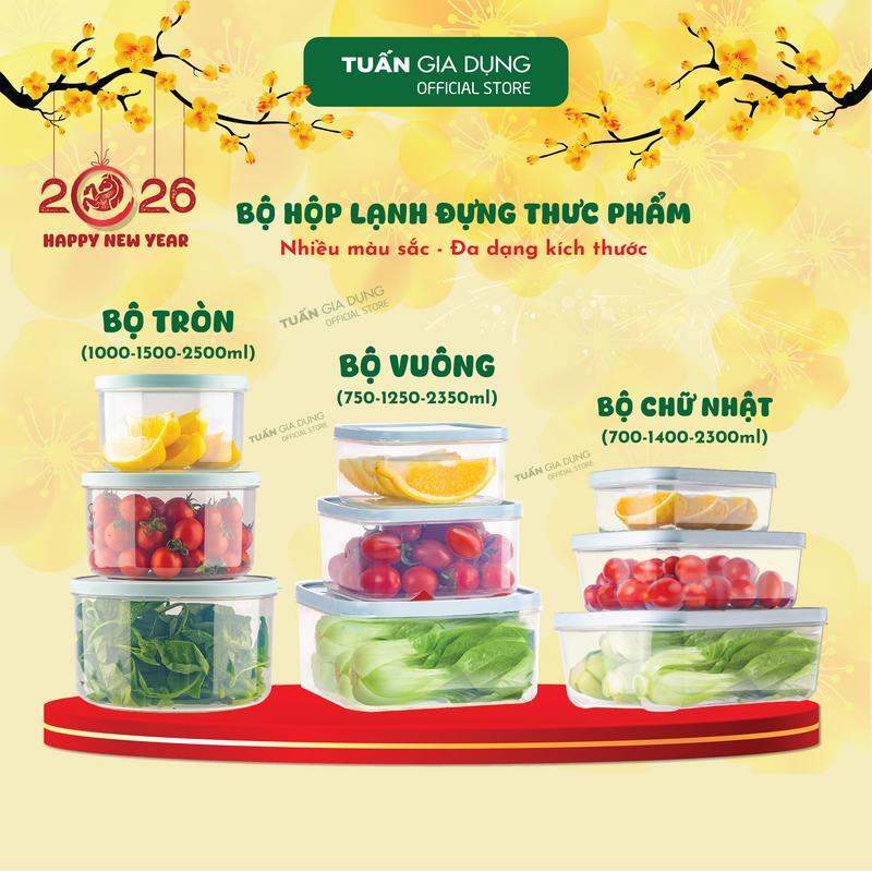 SIÊU SALE Bộ 6-9-12 hộp lạnh nhựa PP đựng thực phẩm trong tủ lạnh 700-1400-2300-2500ml sử dụng được trong lò vi sóng hộp lạnh đựng hoa quả hộp cơm văn phòng Hokori.