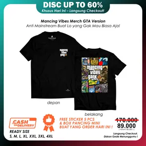 [ PROMO SPESIAL ] Kaos Mancing Vibes GTA Series - Baju Distro Lokal Mancing Bahan Katun Combed 24s Premium Free Stiker & Box Pancing Mini