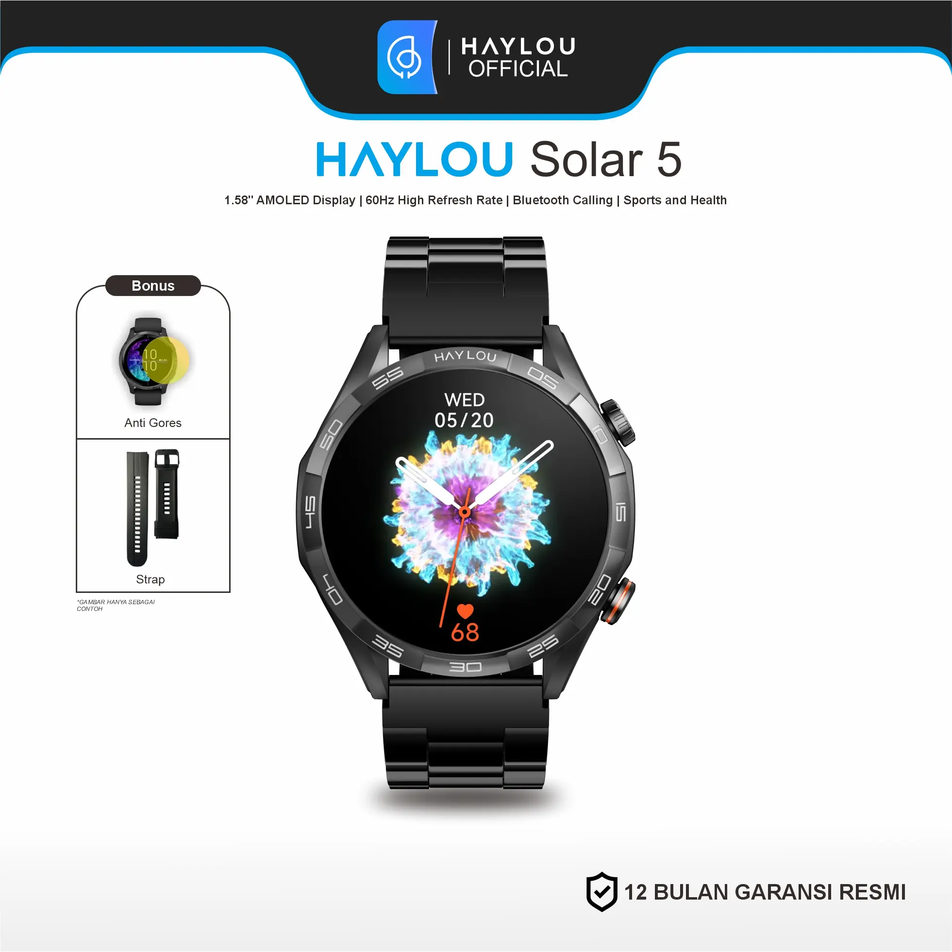 Haylou Solar 5 Smartwatch AMOLED Display, Alloy Frame, 6Hz Refresh Rate, Album & Recorder Function, NFC Access Control