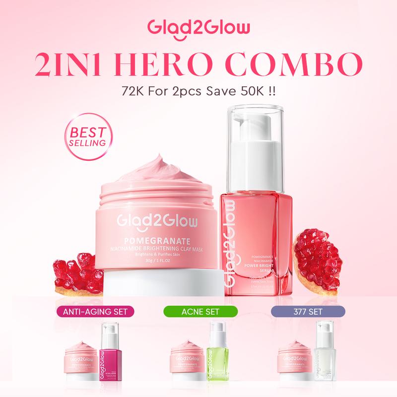 Glad2Glow 2in1 Clay mask+Serum- Glowing Anti-Acne Barrier Dark spot Bright VitaC Kit - Serum clay mask Blueberry Ceramide Centella Acid Berjerawat Memudarkan Mencerahkan Pencerah Wajah Dark Extract Niacinamide Melembutkan Exfoliating Hitam 6
