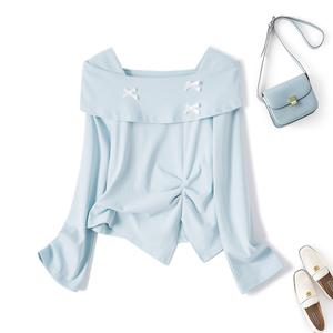 Kemeja-T Lengan Panjang Satu Bahu, Gaya Baru Musim Luruh, Saiz Besar Sedikit Gemuk, Rekaan Cantik, Atasan Langsing, untuk Wanita, dengan Ikatan Simpul, 80358