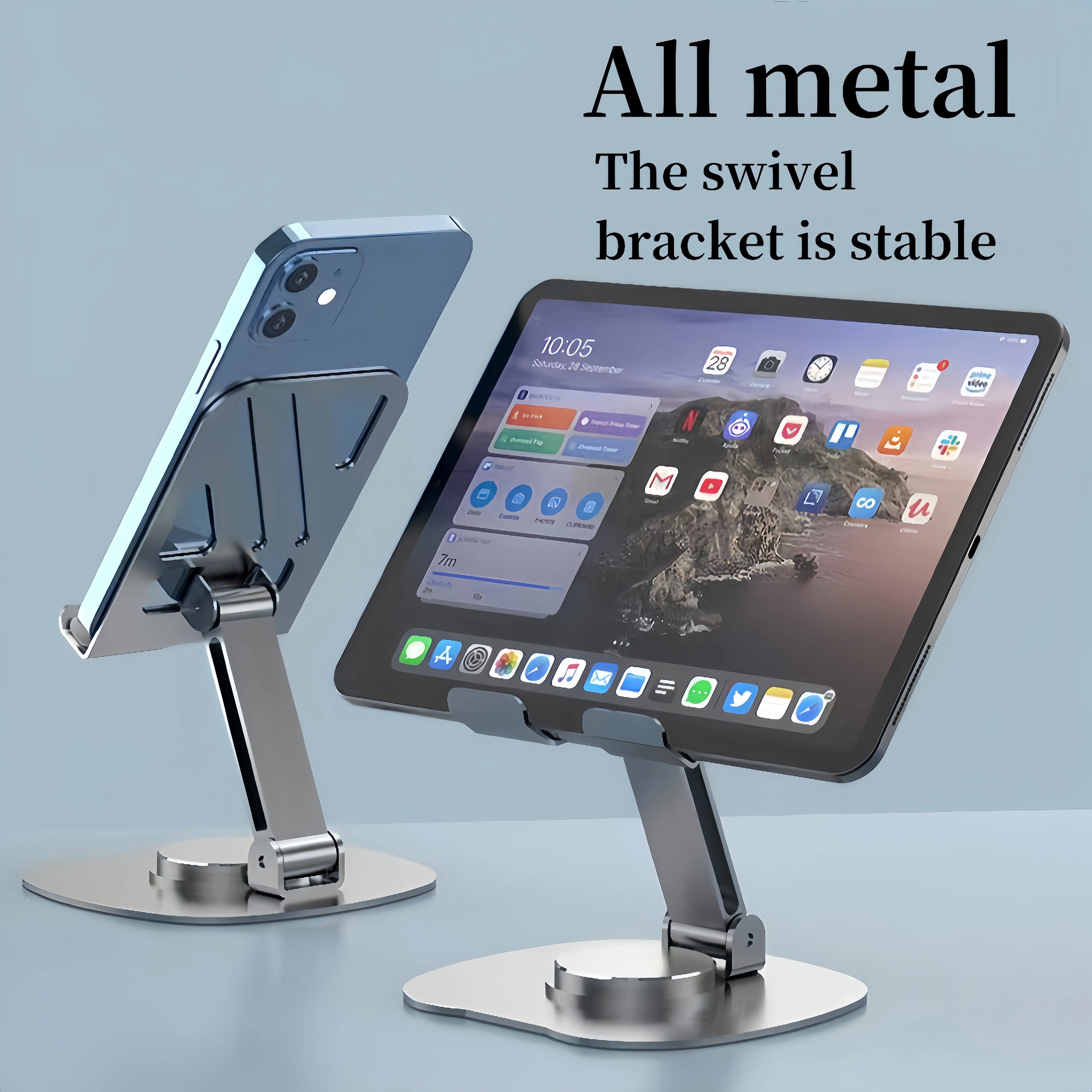 Giá Chân Đế Để Bàn Bằng Kim Loại, Có Thể Gập Lại (Giá Đỡ Thông Dụng), Thích Hợp Cho iPad Máy Tính Bảng Và Điện Thoại, Xoay 360 °, Dễ Dàng Gấp Gọn