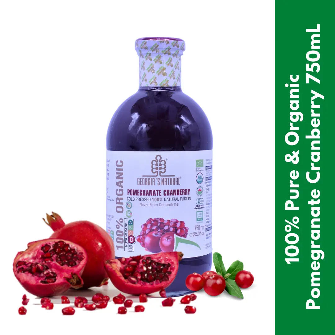 【Georgia's Natural】100% Pure Organic Pomegranate Cranberry Juice 750mL | 100% Pure Organic | NEVER From Concentrate | Premium Pure Fruit Beverage No Sugar Added