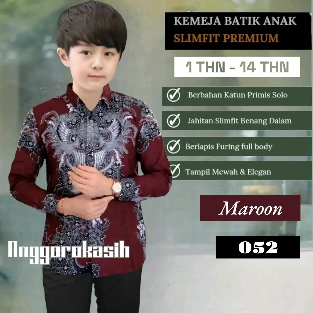 kemeja anak batik slimfit lapis furing full body bahan katun solo