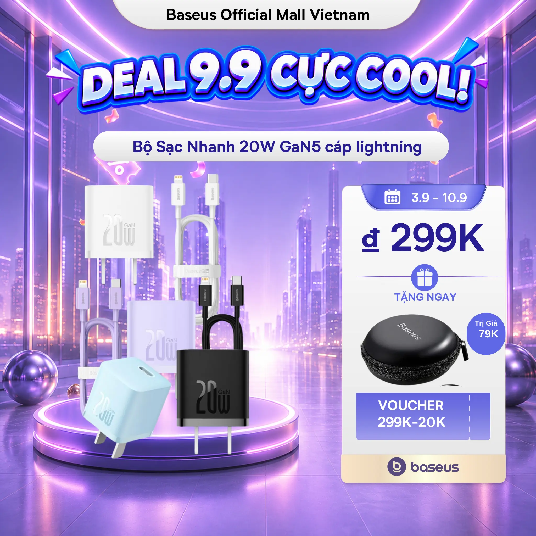 BỘ SẠC NHANH Baseus 20W GaN5 cáp lightning dành cho Iphone 6 - 14/ Ipad Phụ Kiện bộ sạc FN22