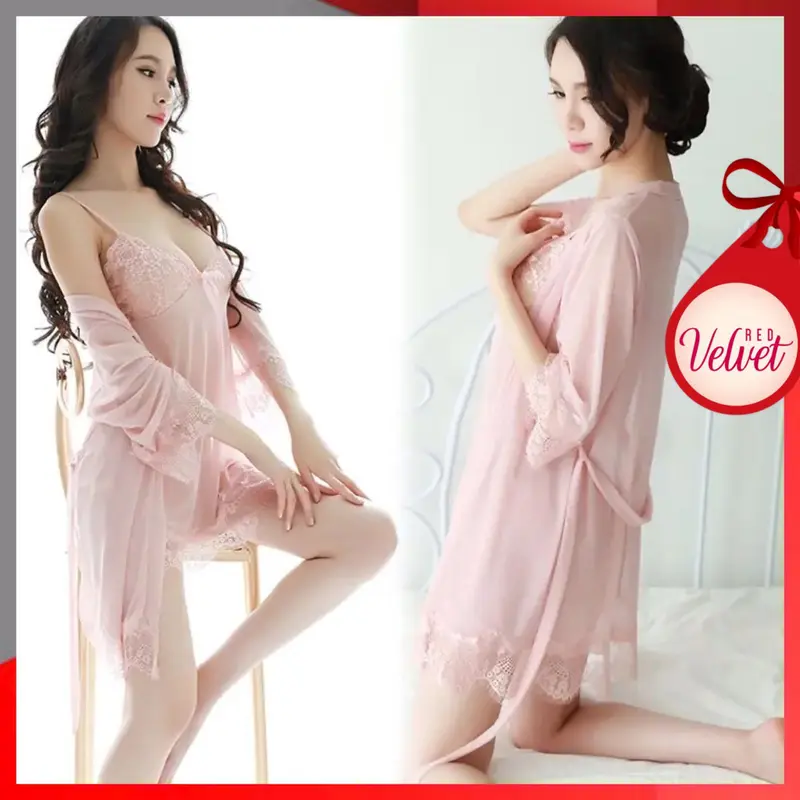 RV® Lingerie Pakaian Dalam Wanita Sexy Plus Kimono Wanita Renda Setelan Menggoda 1204 7