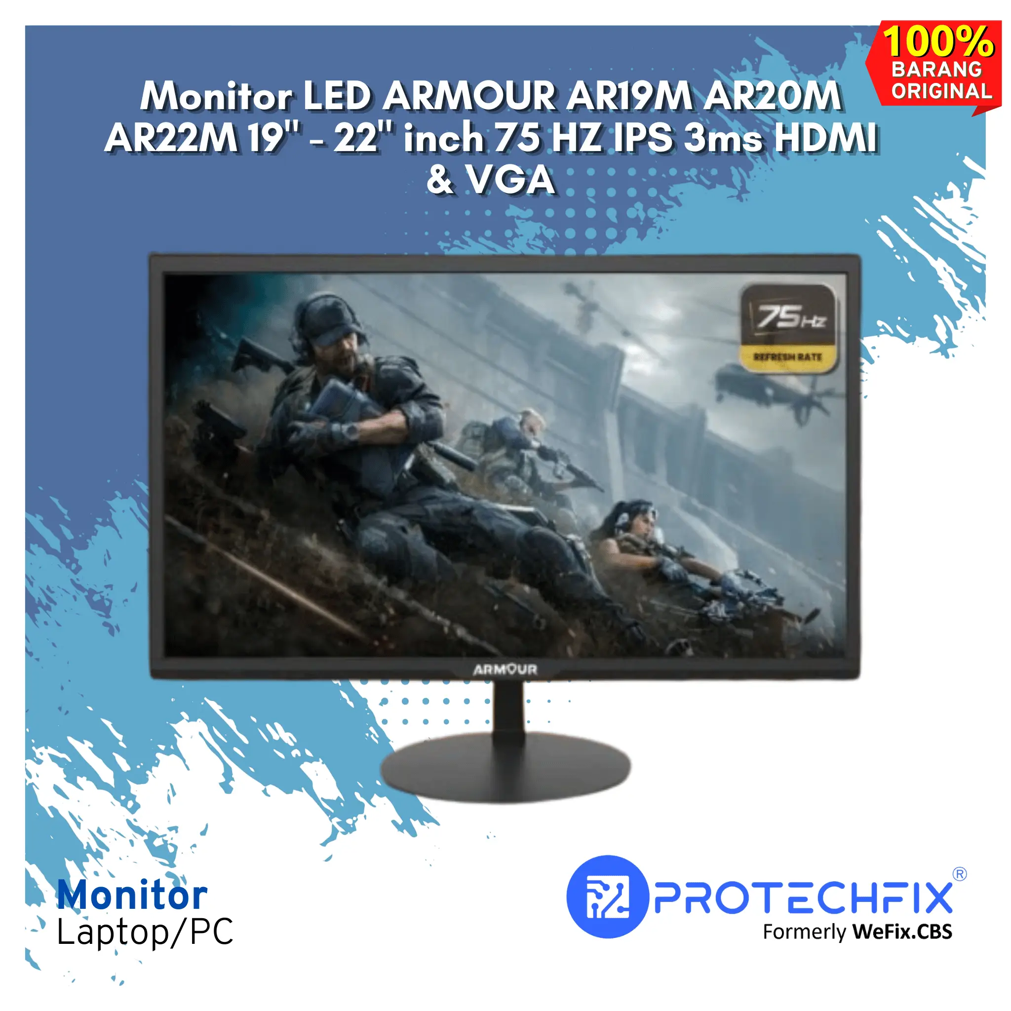 Monitor LED ARMOUR AR19M AR20M AR22M 19" - 22" inch 75 HZ IPS 3ms HDMI & VGA
