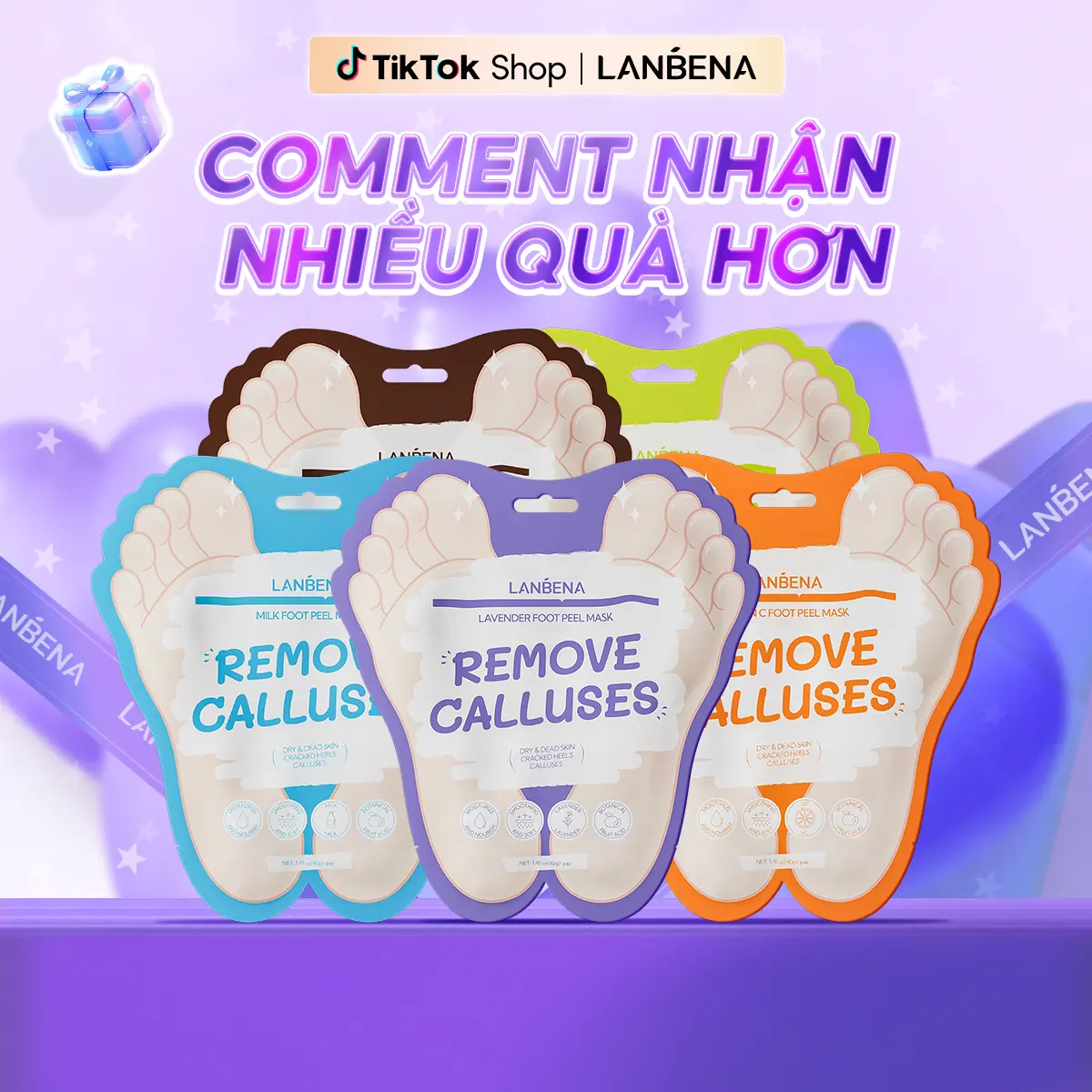 【MUA 2 TẶNG 1】Mặt Nạ Chân LANBENA Dạng Lột Tế Bào Chết Chăm Sóc Da Chân Hỗ Trợ Dưỡng Ẩm Làm Đẹp Da Chân