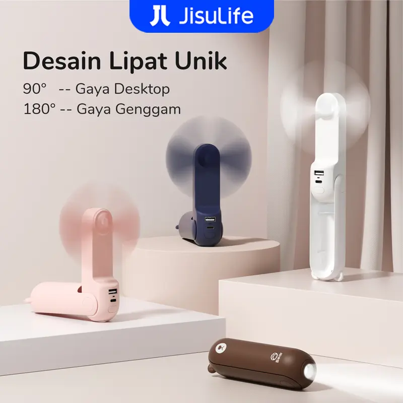 JISULIFE Handheld Fan Life8 Kipas Mini Portable Kipas Tangan Lipat 4500mAh USB Kipas Senyap Dengan Daya Tahan Lama Dan LED