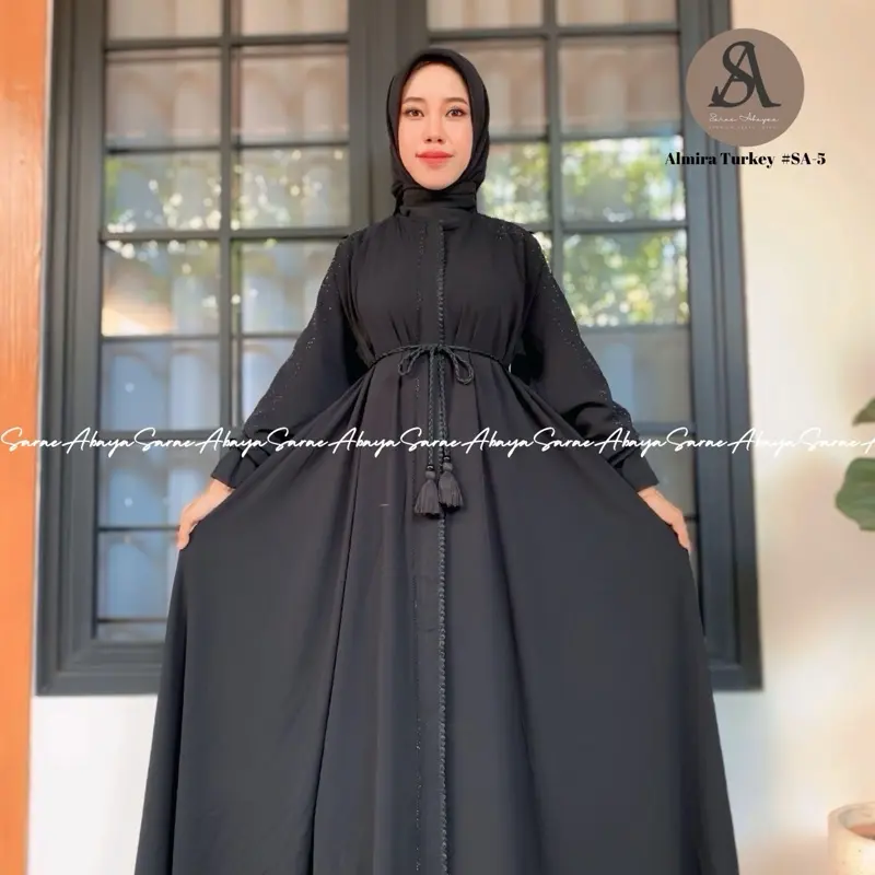 (Promo) Sarae Abaya Turkey Premium Alesha SA-57 Bordir Payet Ceruty Pesta Arab Turki Cantik Muslim Mewah Gamis Dress Wanita Lebaran Hitam Dewasa Kondangan 8