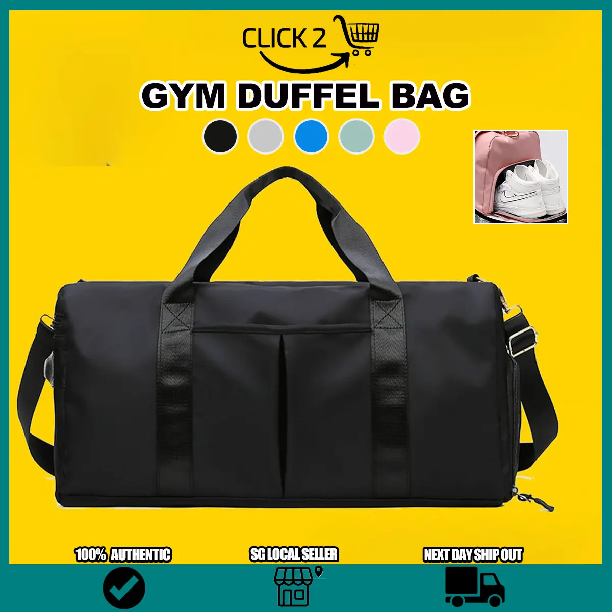 SG Gym Duffel Bag/ Yoga Bag/ Travel Bag/ Weekend Bag/ Fitness Bag/ Duffel Bag with Shoes Compartment/Wet Dry Separation