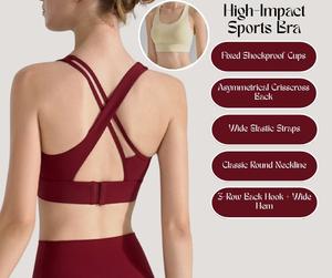 High-Impact Sports Bra – Cross-Back, Fixed Pads, Side Support, Great for Running & Yoga [YA76]