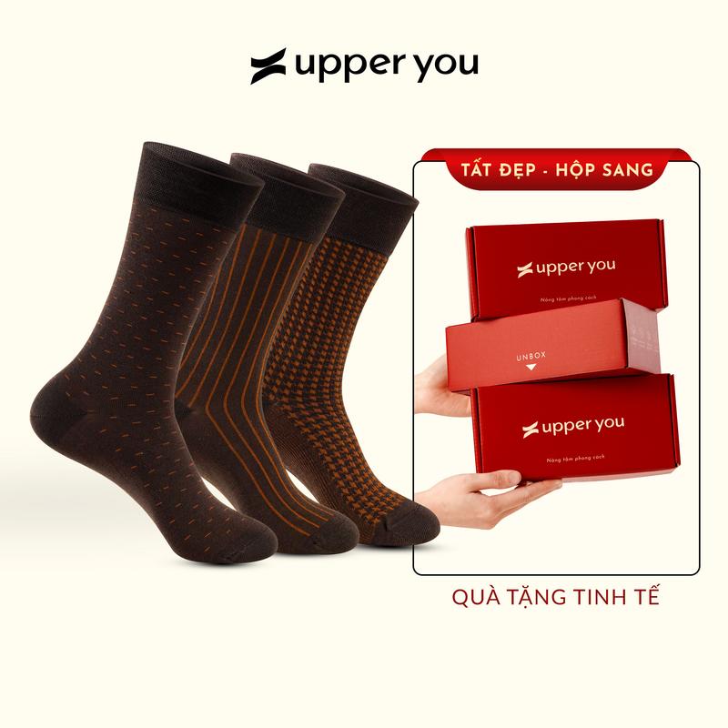 Tất Vớ Giày Tây Premium Cao Cấp UPPER YOU Mercerized Cotton Họa Tiết Màu Nâu Copper Mềm Mại Thấm Hút - PMM4001 Menswear Nam Ong