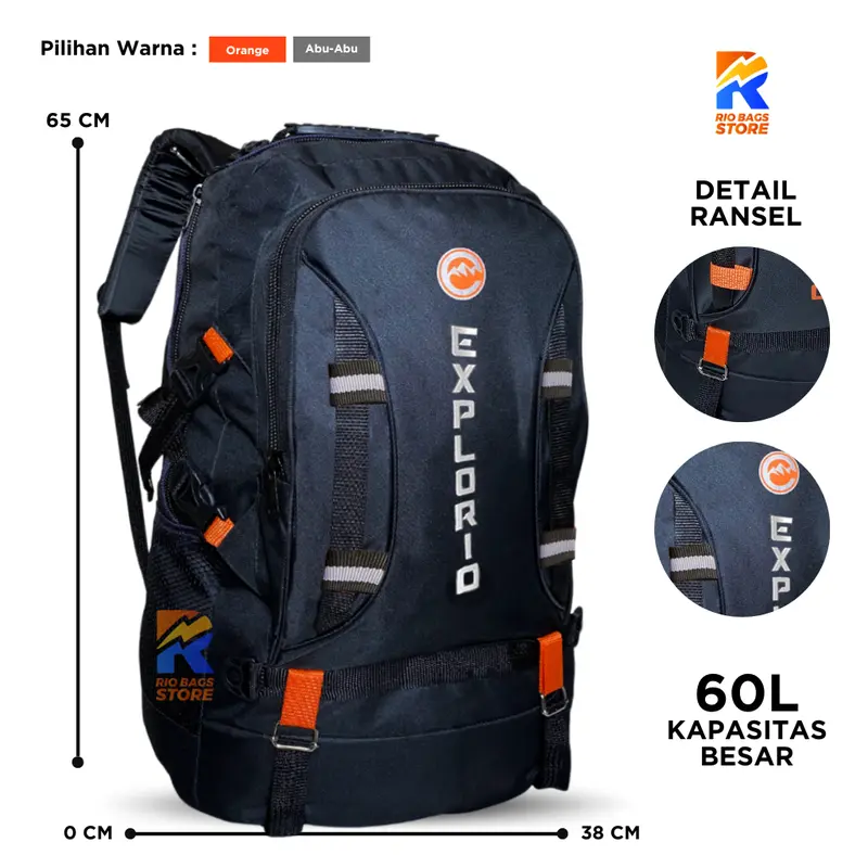 EXPLORIO - Tas Ransel Pria Jumbo Backpack 60L / Tas Ransel Carrier Unisex Pulang Kampung 4