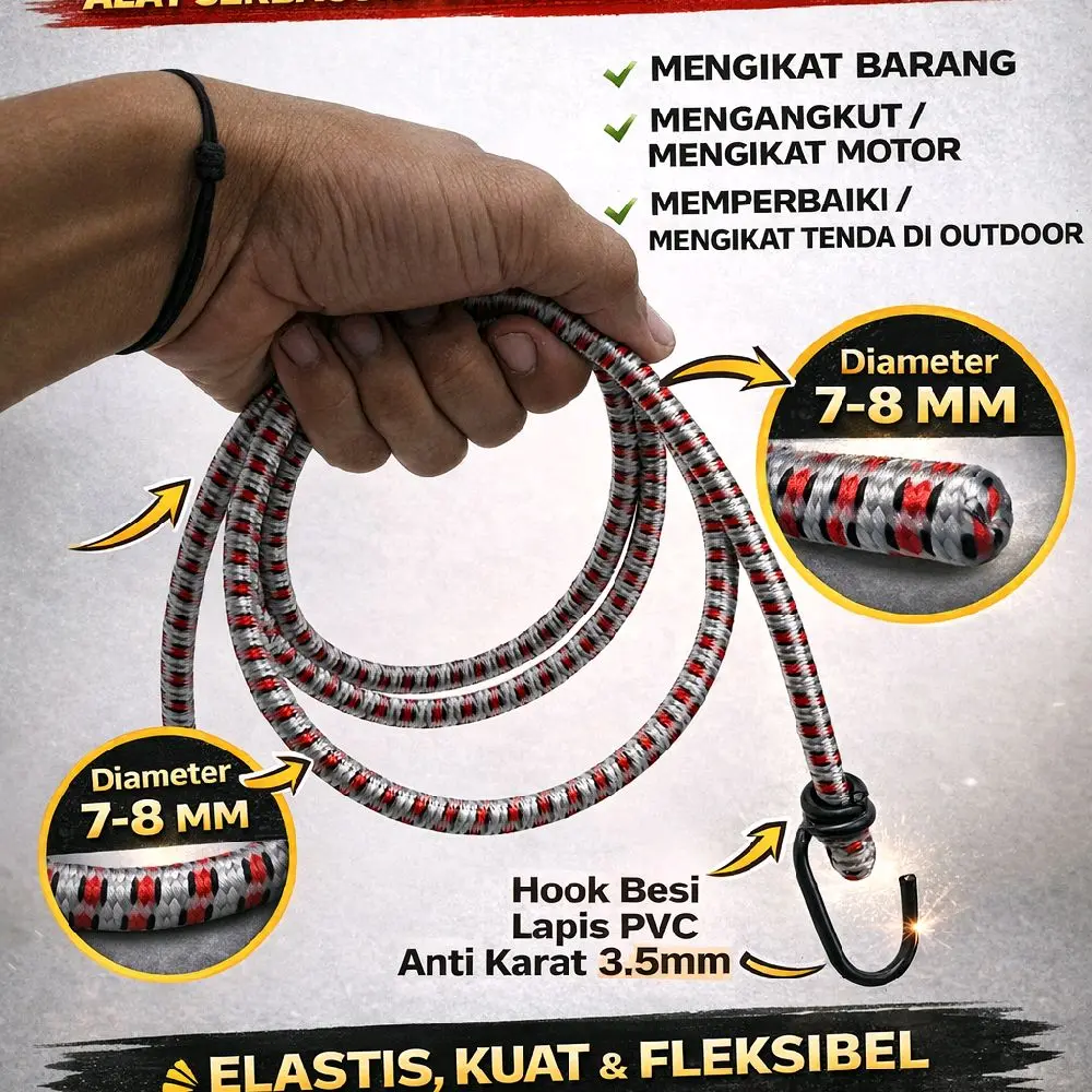 Tali Bagasi Motor Elastis Super Kuat||tali karet kurir– tali ikat barang – Cocok Untuk Ojol & Harian