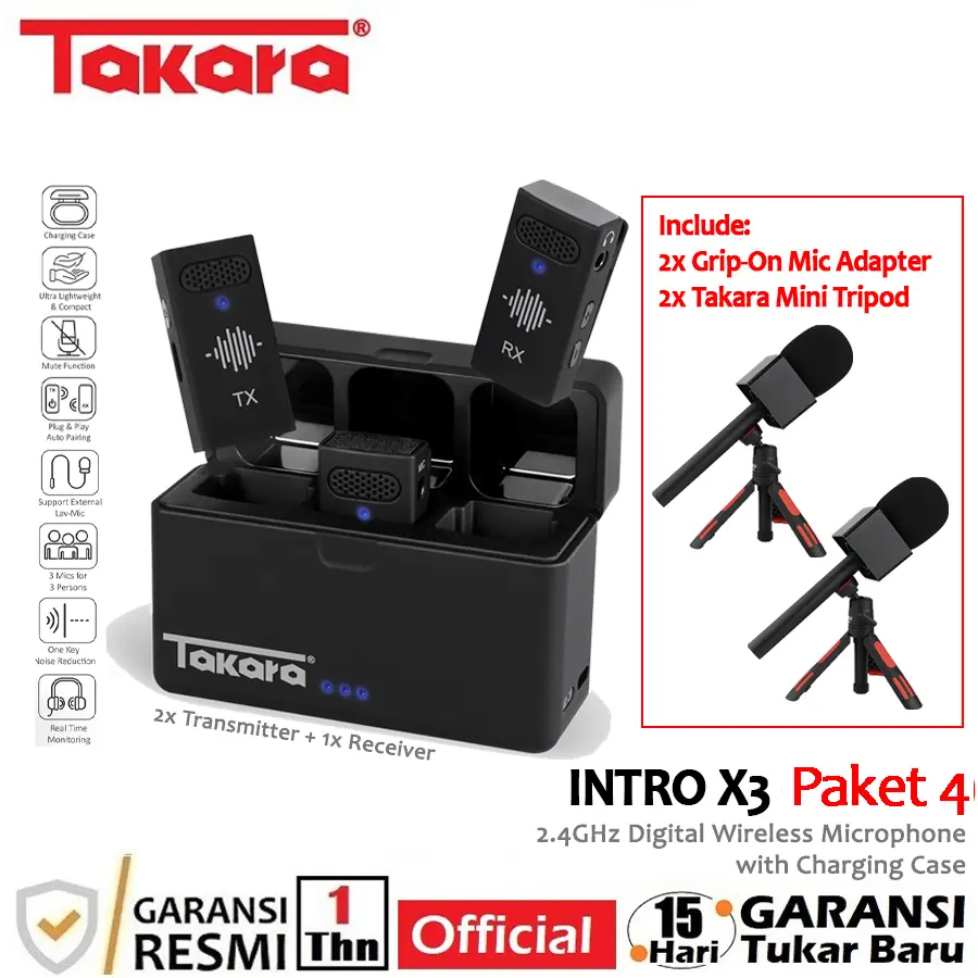 Takara INTRO X3 Digital Wireless Mic Microphone with Charging Case Golden Lighting