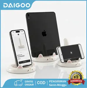【COD】Terbaru 3D Cartoon Cat Phone Stand Creative Desktop Holder Sudut Melihat yang Dapat Disesuaikan untuk Kantor & Rumah - Black