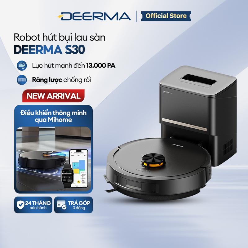 Robot hút bụi lau sàn đa năng Deerma S30 lực hút 13.000Pa điều khiển từ xa qua Mi Home App, kèm trạm sạc tự động gom bụi thông minh - Bảo hành 24 tháng