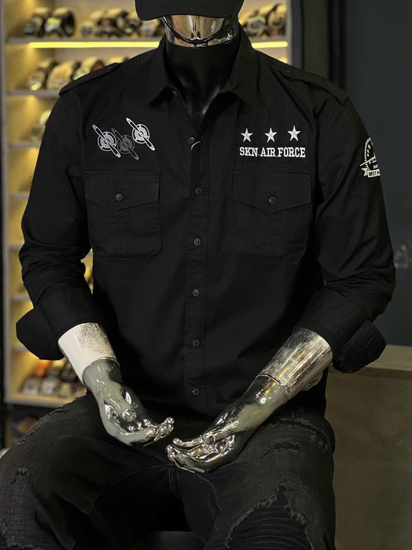   2 Mẫu  Áo Sơ Mi Nam Tay Dài SKN Trắng-Đen Thêu Túi 5 Ngôi Sao & Mẫu Không Quần 3 Ngôi Sao Chất Kaki Mẫu Mới Chi Tiết Như Hình S3399-S3400-S3401-S3402 