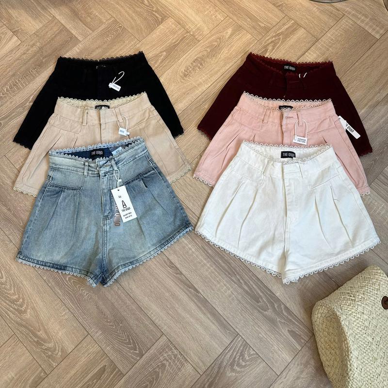 THE QUẠO - Quần Short Jeans Nữ Lưng Cao Ống Rộng Chiếc Li R3008_517