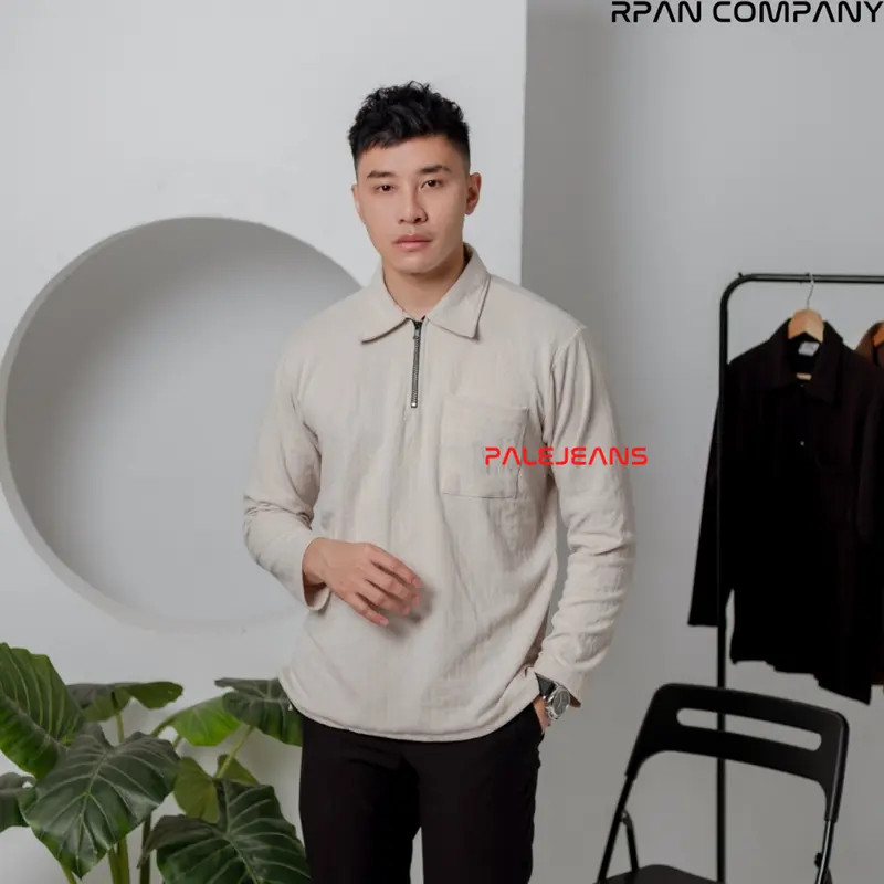 Kaos Polo Knit Pocket Lengan Panjang Motif Pria / Polo Zipper Long Sleeve Knit Fabric / Kaos Tangan Panjang Saku Modern Fit. 4