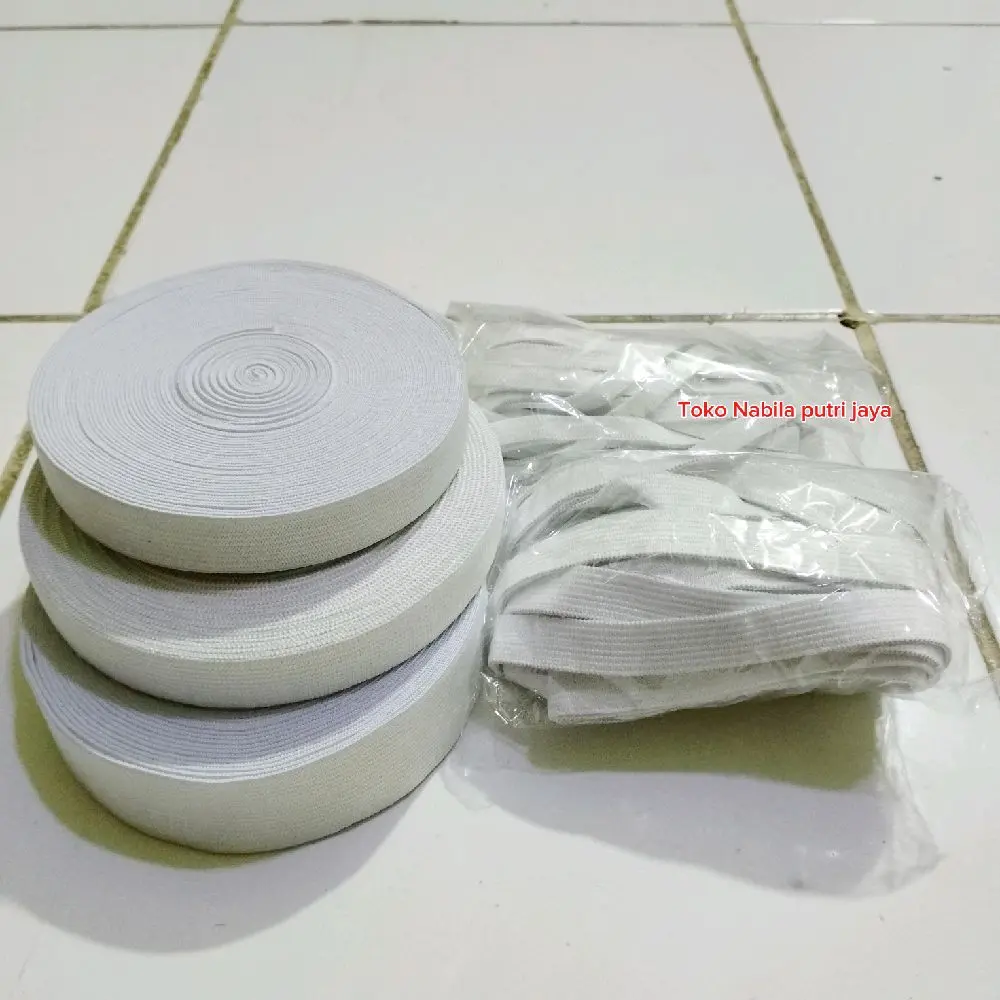 10 meter - karet elastis kolor warna putih bermacam ukuran, karet celana, karet baju