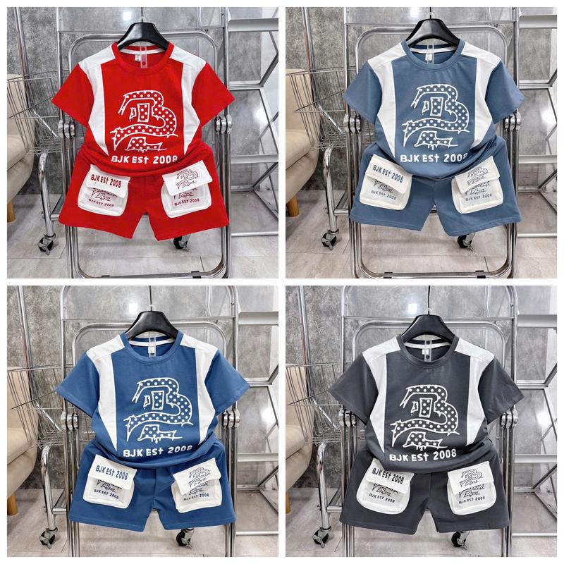 CT21 Đồ bộ túi hộp 4 màu chất vải cotton in chữ BLK áo tay ngắn cho bé trai size từ 12-40kg