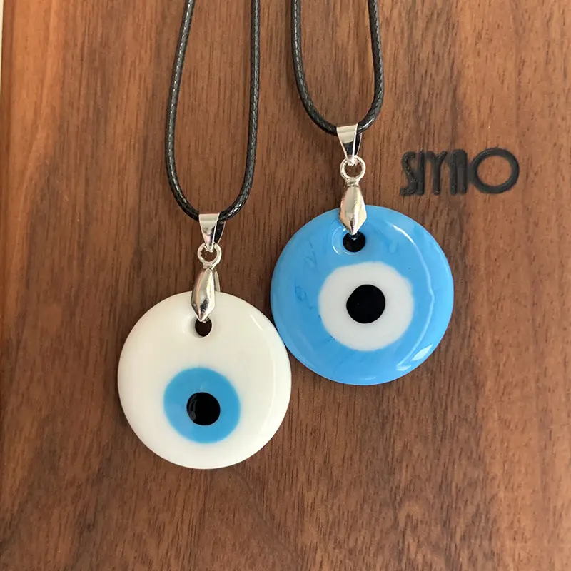Vòng cổ mắt quỷ hình tròn, đồ trang sức cổ điển, mặt dây chuyền mắt Xanh da trời may mắn, phụ kiện đơn giản, chỉ sáp, quà tặng cho bé gái 2