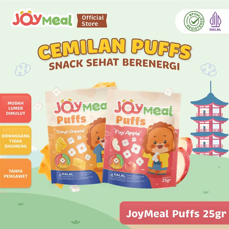 JoyMeal Puffs 25 gr | Cemilan Anak Snack Sehat Berenergi Rasa Khas Jepang Tokyo Cheese & Fuji Apple 0
