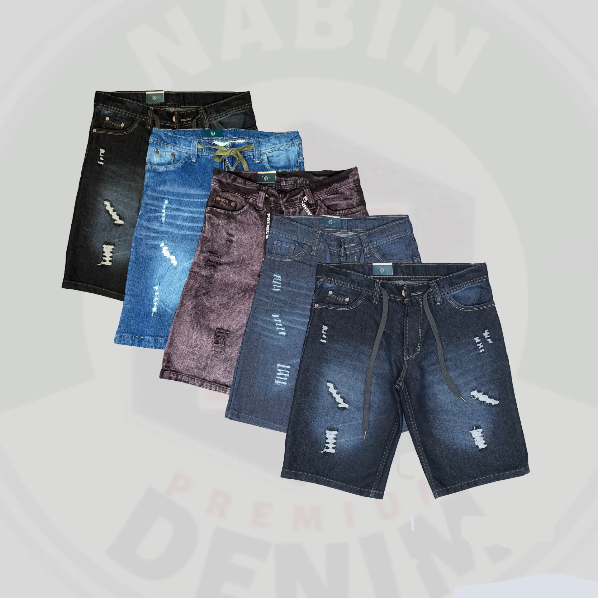 Celana Pendek Jeans Sobek Pria Tali Pinggang Ukuran 27-38