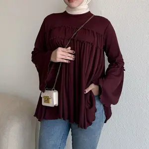 Floral.Id Official Taupia Blouse Knit Polos Wanita Model Ruffle Top Casual Baju Panjang Rib Basic Formal & Kasual