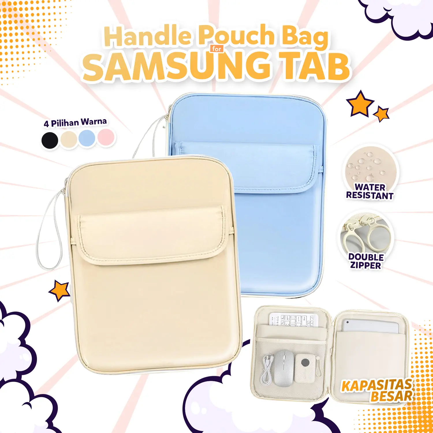 Tas Sleeve untuk Samsung Tab S11 S10 S9 A11 A9 A8 11 10.9 inch Pouch Bahan Premium High Quality Strorage Bag Strap Shoulder Tahan Air