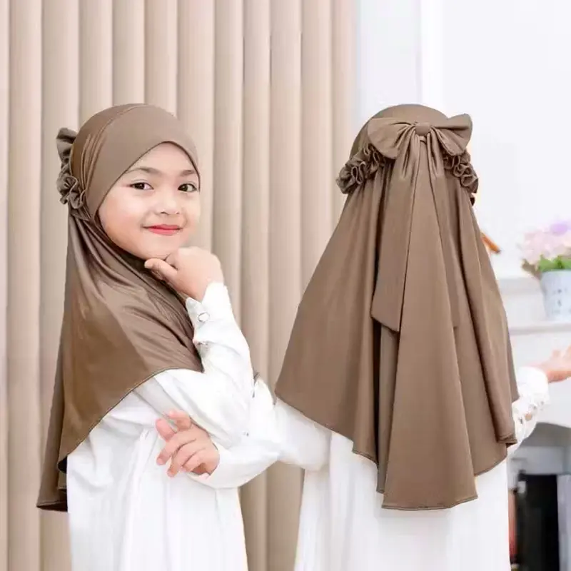 Hijab anak pita belakang ria ricis bahan jersey Kerudung