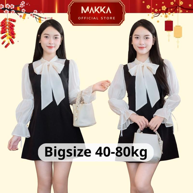  Đầm nữ thiết kế MAKKA váy tiểu thư phối áo voan tay bồng kèm nơ cổ sang đẹp phong cách tiểu thư 5000 